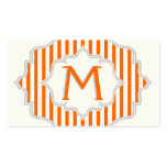 Monograma en un marco con el naranja, rayas blanca tarjetas de negocio