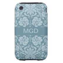 Monograma floral del verde azul del nouveau del ar iPhone 3 tough coberturas