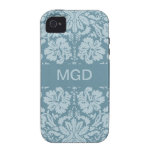 Monograma floral del verde azul del nouveau del ar iPhone 4 funda