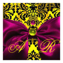 MONOGRAMA FUCSIA DEL DAMASCO DEL NEGRO DEL AMARILL INVITACIONES PERSONALES 