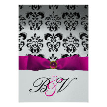 MONOGRAMA FUCSIA ROSADO DEL DAMASCO DEL NEGRO DE L COMUNICADO PERSONALIZADO