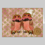Monograma gitano rosado de oro Notecard de los búh tarjetas