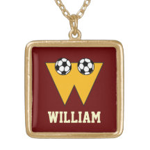 Monograma inicial de W en oro del fútbol Pendientes Personalizados