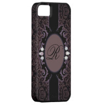 Monograma iphone5 del vintage del purpleDamask del iPhone 5 Case-Mate Cárcasa