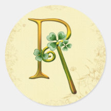 Monograma irlandés R del oro Etiquetas Redondas