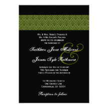 Monograma negro emplumado aceituna del boda de Che Invitaciones Personalizada