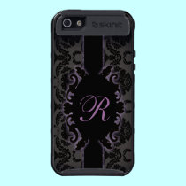 Monograma negro púrpura del vintage del damasco de funda skinit