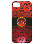 MONOGRAMA NEGRO ROJO DE LA PIEDRA DE GEMA DEL DAMA iPhone 5 CARCASAS