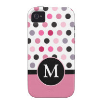 Monograma negro rosado de la raya del lunar Case-Mate iPhone 4 carcasa