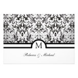 Monograma negro y blanco elegante RSVP del damasco Invitaciones Personalizada