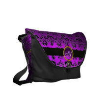 MONOGRAMA NEGRO Y PÚRPURA del DAMASCO, Amethyst Bolsa De Mensajeria