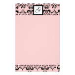 MONOGRAMA, negro y rosa CUADRADOS del DAMASCO Papeleria