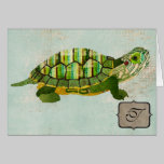 Monograma Notecard de la tortuga del jade tarjetas
