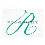 Monograma Notecard (plata/negro) de la escritura R Invitacion Personalizada