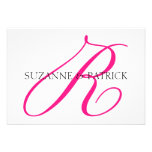 Monograma Notecard (rosa fuerte/negro) de la escri Invitacion Personal