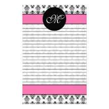 Monograma personalizado del damasco de los rosas b papelería personalizada