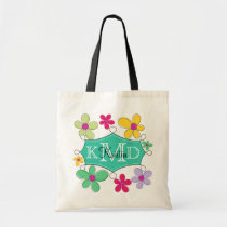 Monograma personalizado floral del marco verde del bolsas