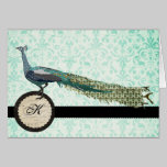 Monograma pintado Notecard del damasco del pavo re tarjetas