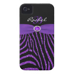 Monograma púrpura, iPhone negro 4/4S de la cebra d Case-Mate iPhone 4 Coberturas