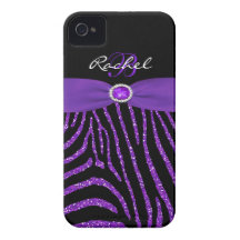 Monograma púrpura, iPhone negro 4/4S de la cebra d Case-Mate iPhone 4 Coberturas