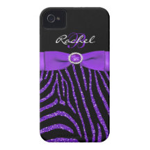 Monograma púrpura, iPhone negro 4/4S de la cebra d Case-Mate iPhone 4 Funda