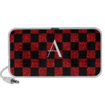 Monograma rojo y brillo negro a cuadros mp3 altavoces