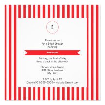 Monograma rojo y modelo blanco de las rayas nupcia invitacion personal 