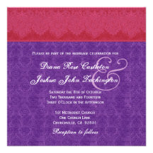 Monograma rojo y púrpura del damasco que casa V14 Invitaciones Personalizada