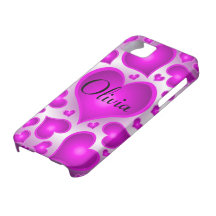 monograma rosado de los corazones iPhone 5 funda