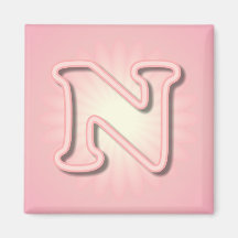 Monograma rosado N Imanes De Nevera