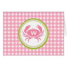 Monograma rosado Notecard de la guinga y del cangr Tarjetas
