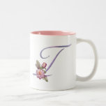Monograma rosado T de los rosas Tazas