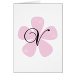 Monograma rosado V de la flor Tarjetas