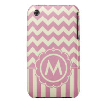 Monograma rosado y amarillo de Chevron iPhone 3 Case-Mate Carcasa