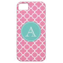 Monograma rosado y blanco del personalizado del mo iPhone 5 Case-Mate funda