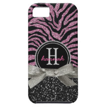 Monograma ROSADO y negro femenino del brillo de la iPhone 5 Case-Mate Carcasa