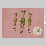 Monograma verde oliva rosado Notecard de las jiraf tarjetas
