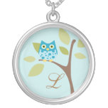 Monograma y búho, aguamarina collar personalizado