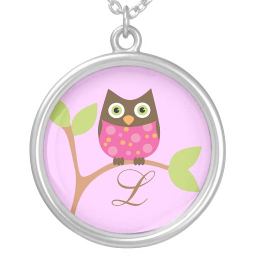 Monograma y búho, rosa brillante joyerias personalizadas