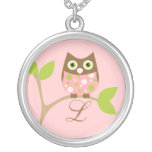 Monograma y búho, rosados pendiente