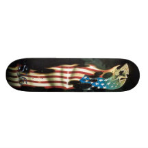 Monopatín de la bandera americana y del cráneo