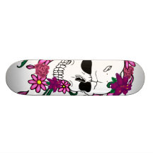 Monopatín floral del ejemplo del tatuaje del cráne