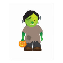 monstruo de Halloween del frankenstein del niño pe Tarjetas Postales