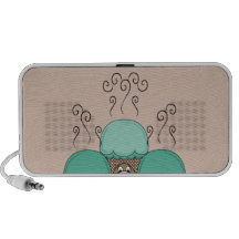 Monstruo lindo con las magdalenas ciánicas y naran laptop altavoces