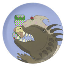 Monstruo malo con la persona de Kawaii Plato De Cena