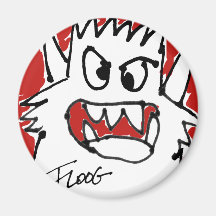 Monstruo rojo del dibujo animado imán de nevera