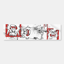 Monstruo rojo del dibujo animado pegatina de parachoque