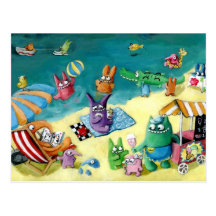 Monstruos en la playa tarjeta postal