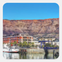 Montaña de la tabla del Waterfront_Painting.TIF Calcomanía Cuadradas