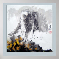 Montaña, maderas y flores - arte chino posters